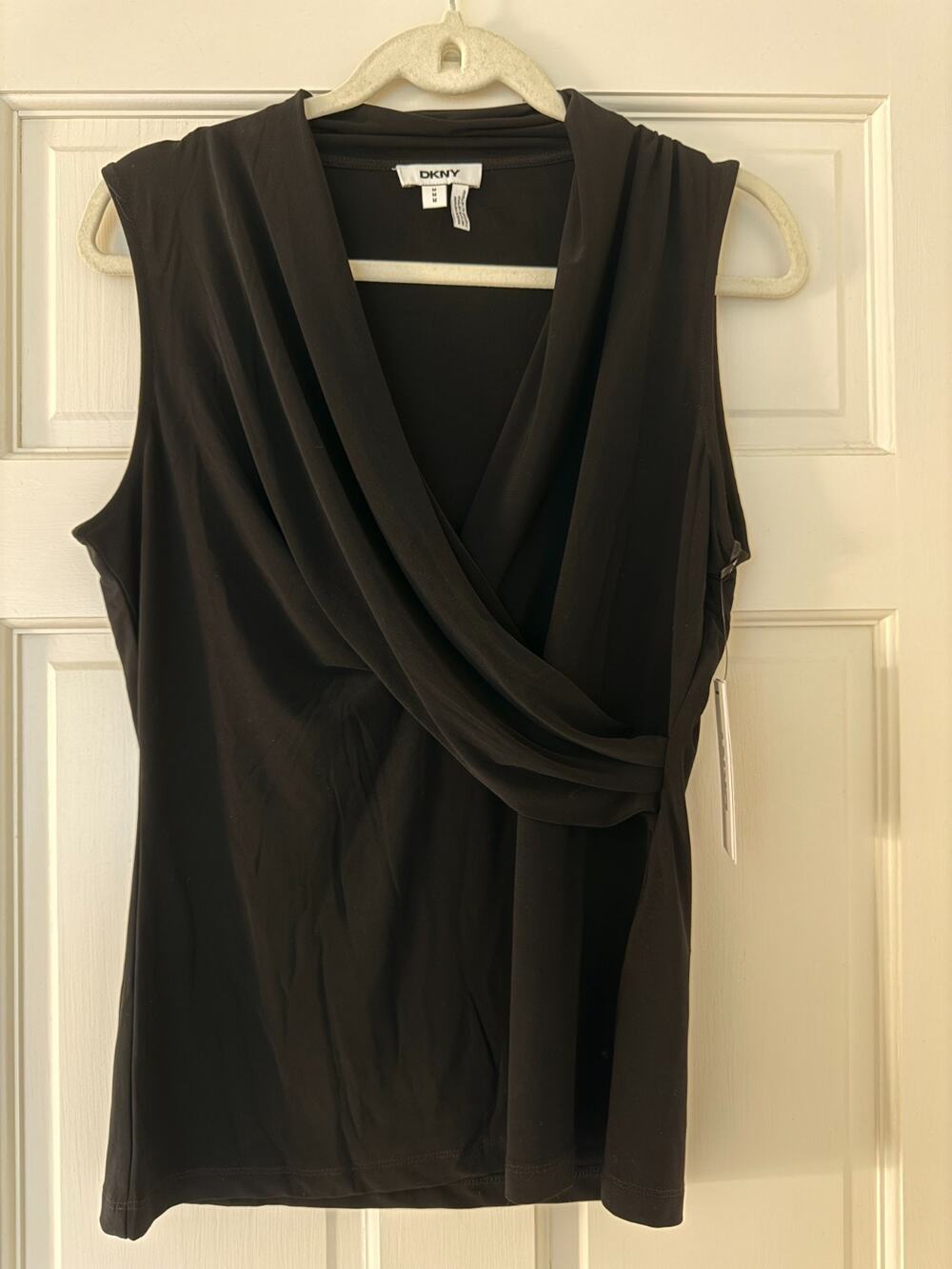 DKNY Sleeveless Wrap Blouse Black Size M 2643